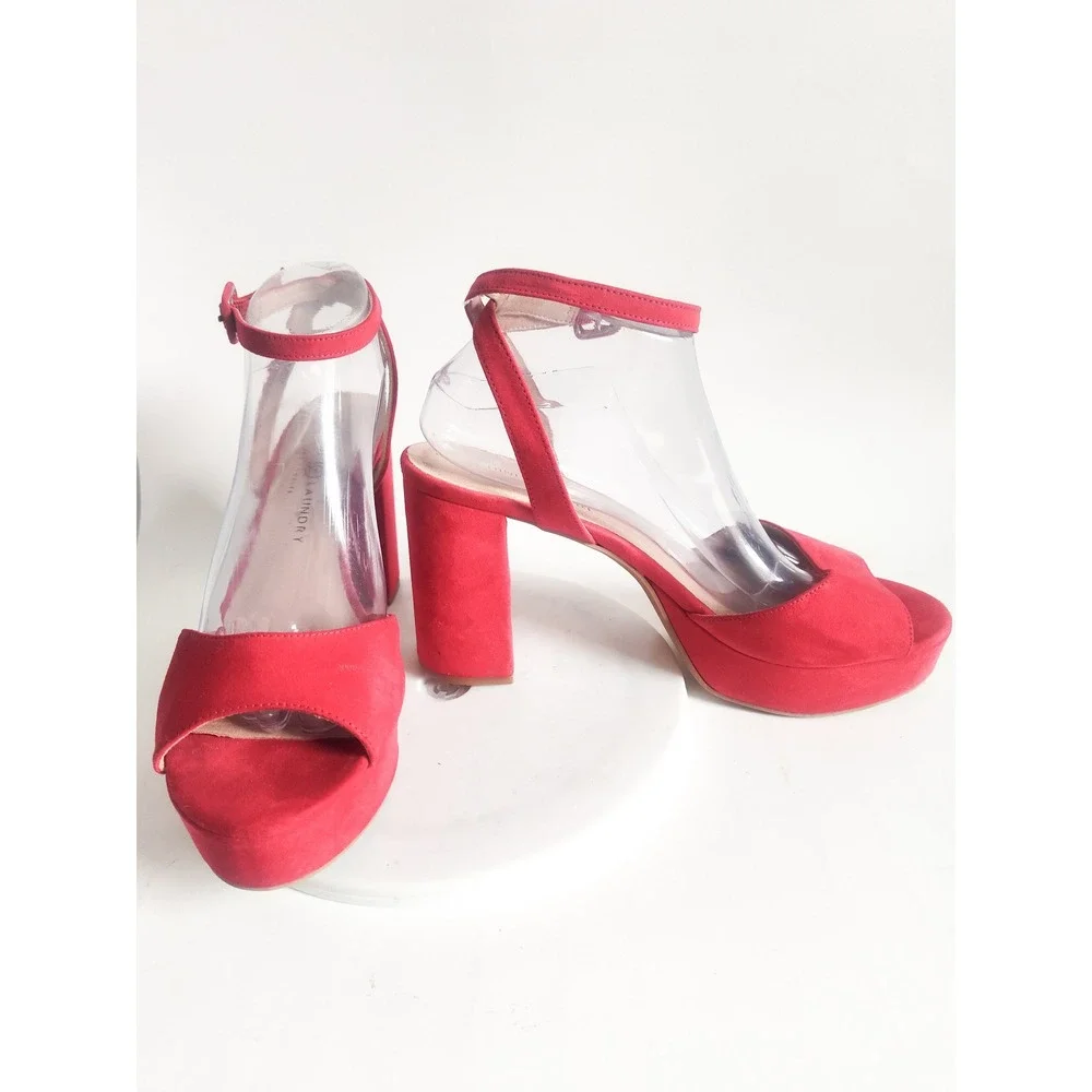 Chinese Laundry Platform Sandals 10 Red Vegan Suede Block Heel Sexy Party Bright